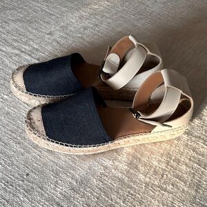 🦃 Per Una Denim & Leather Ankle Strap Platform Espadrilles‎